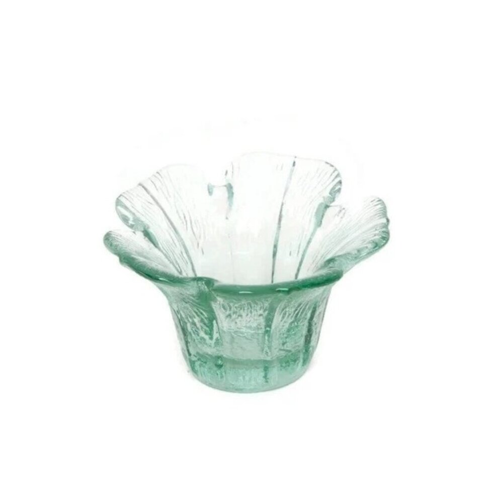 Vintage Viking Glass Green Flower Petal Votive Candle Holder